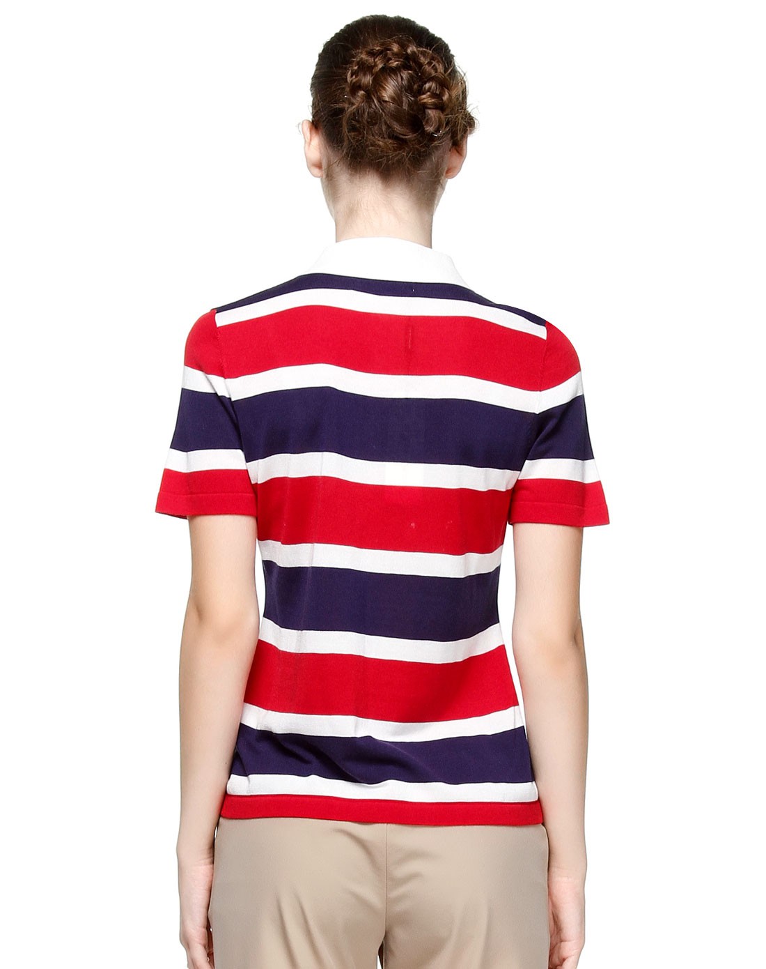 夏日百搭红白蓝条纹短袖polo衫