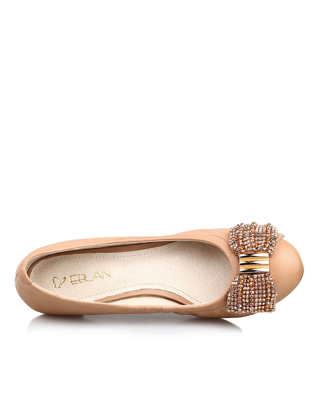 blan伊伴 杏色羊皮珠饰蝴蝶结单鞋b1428701a13_唯品会