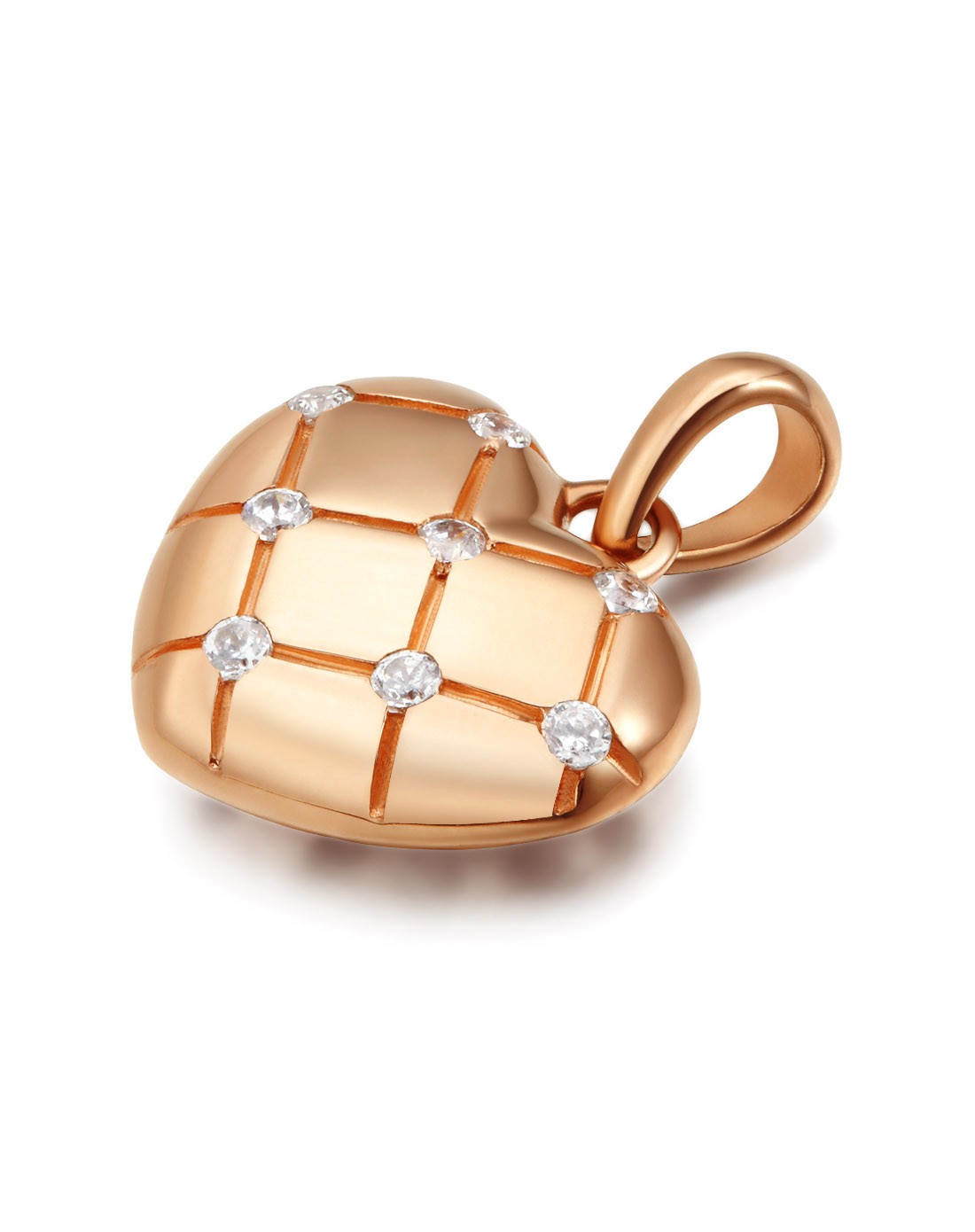 925银电镀玫瑰金&菱格心形吊坠