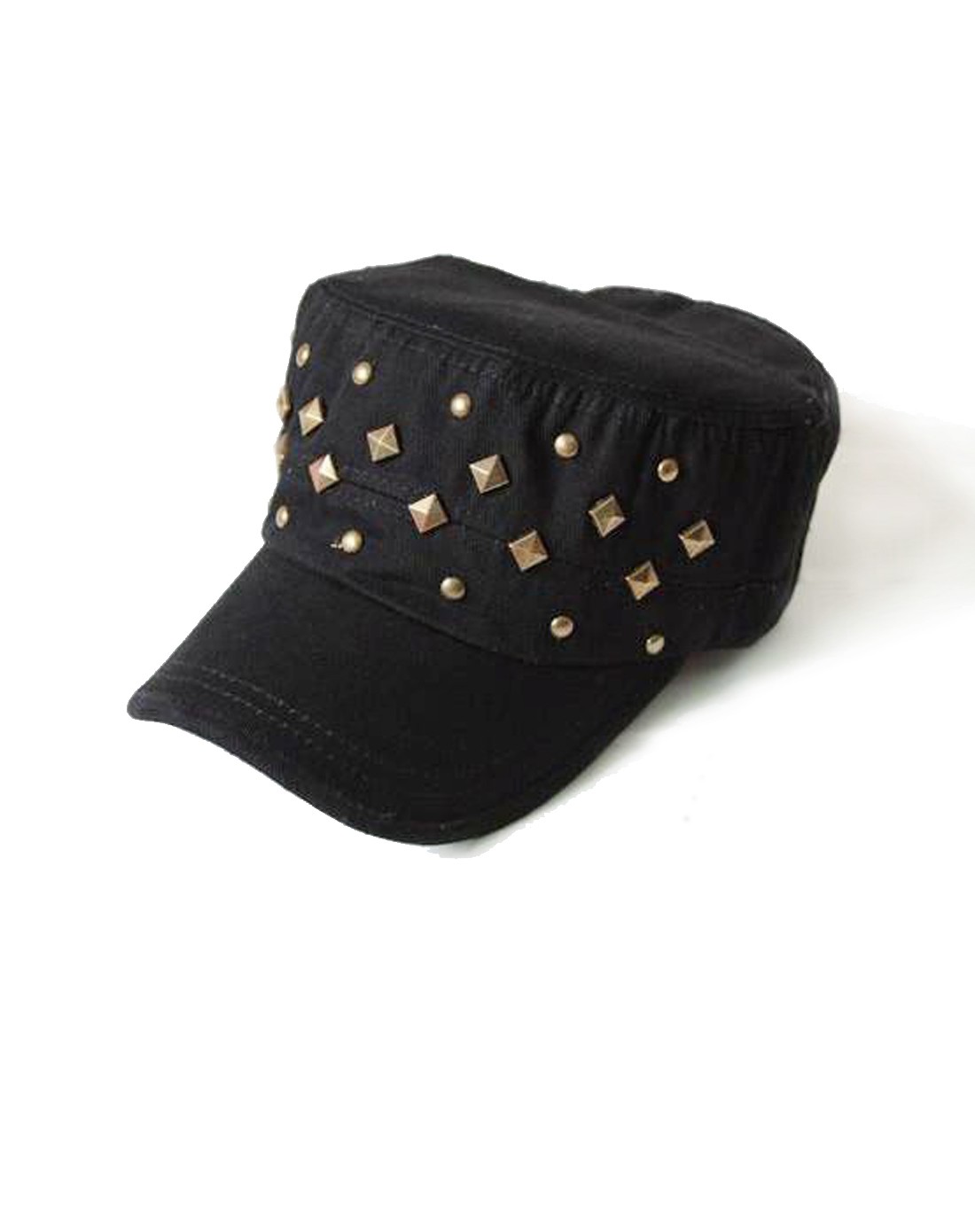 glo-story 女式铆钉鸭舌帽遮阳帽黑色