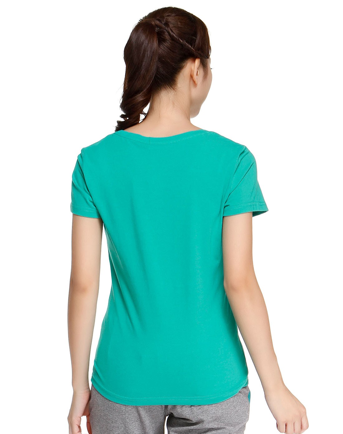 女款海洋绿色圆领短袖t恤 舒适简约印字