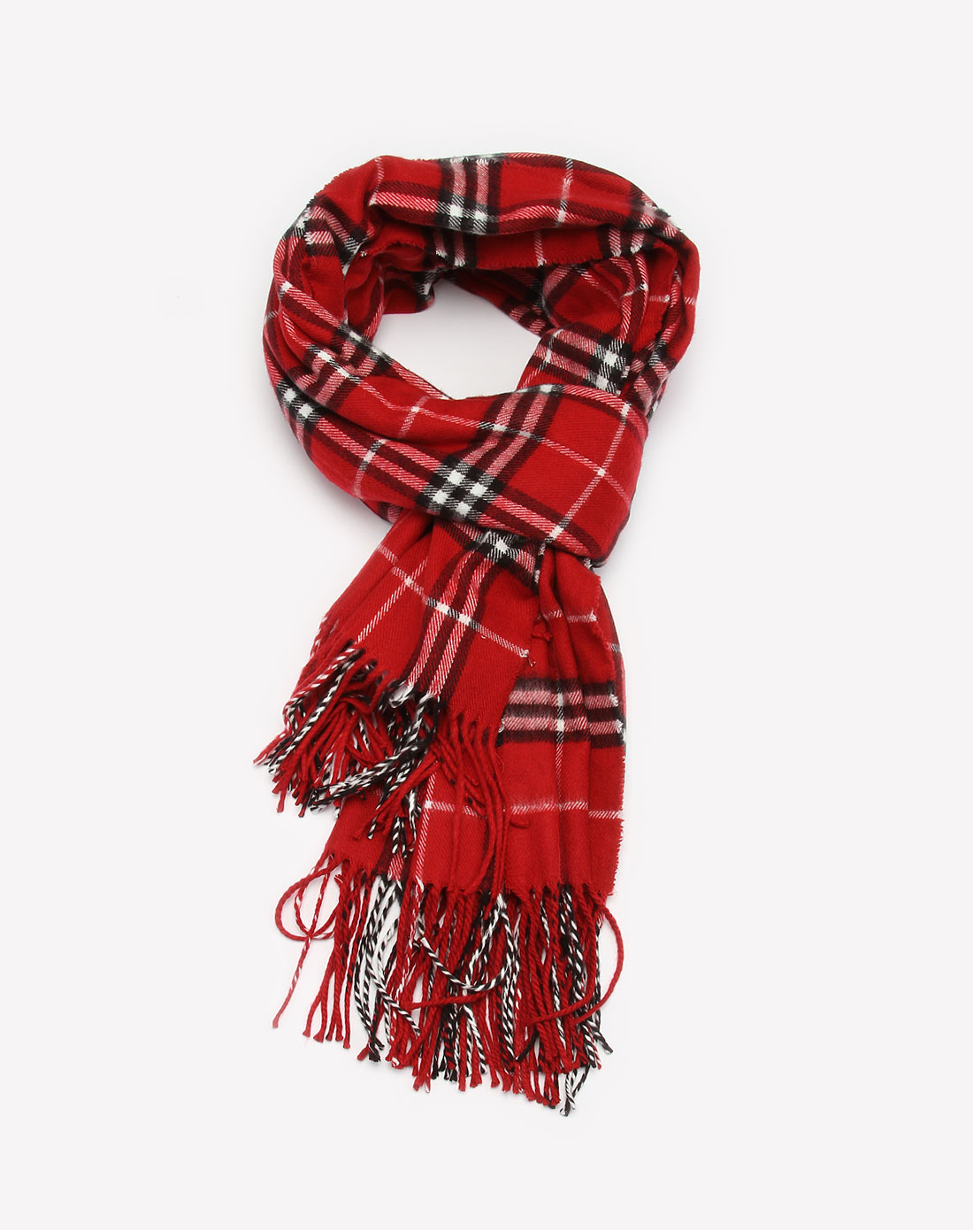 红/黑/白色格子休闲围巾