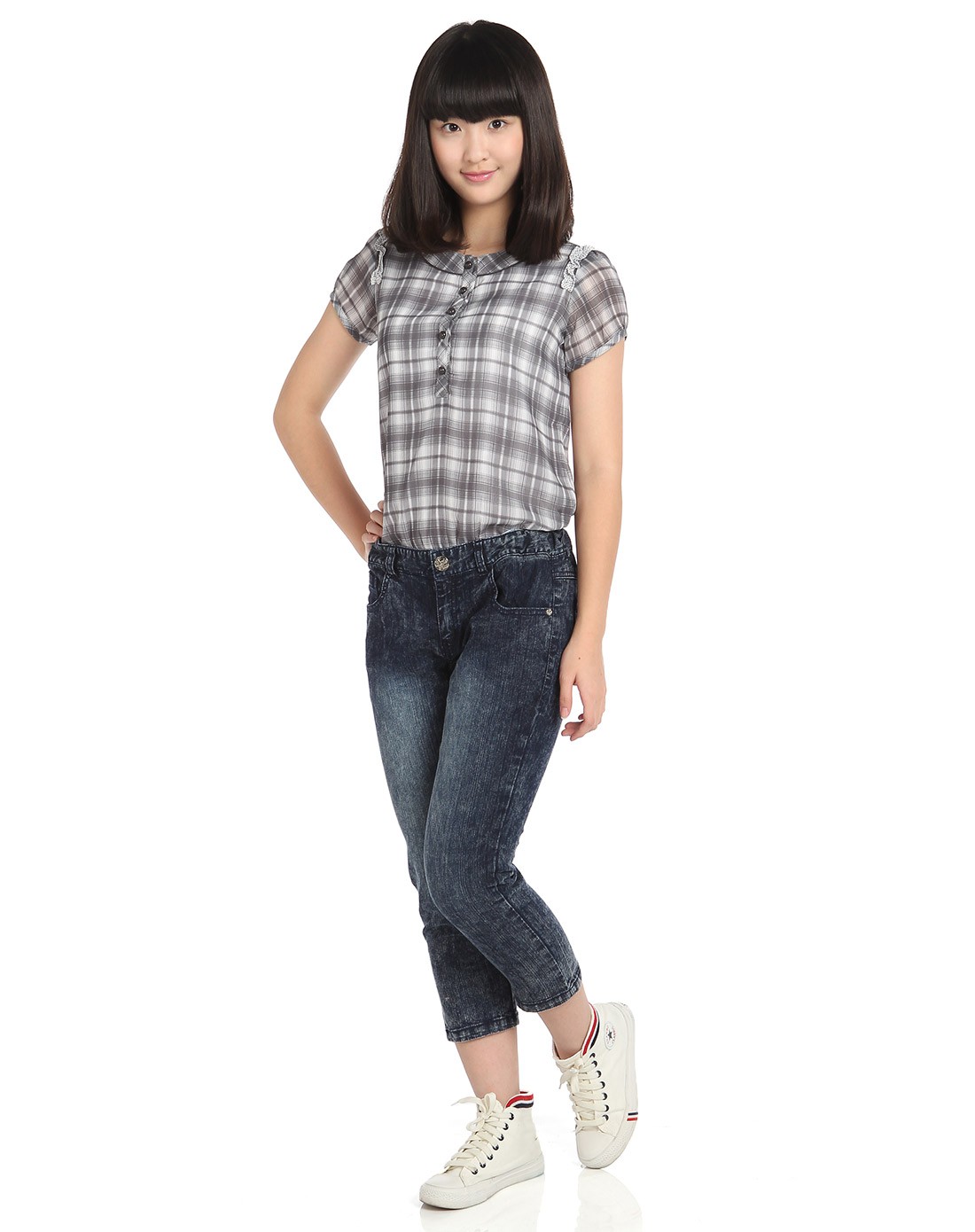 女童黑色休闲牛仔裤