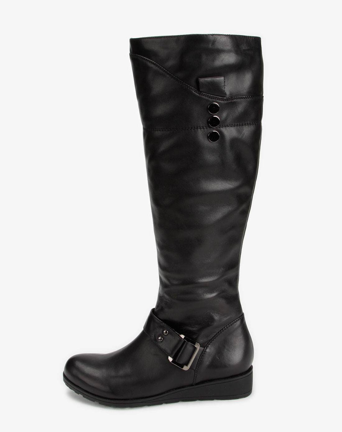 黑色水染牛皮休闲长靴