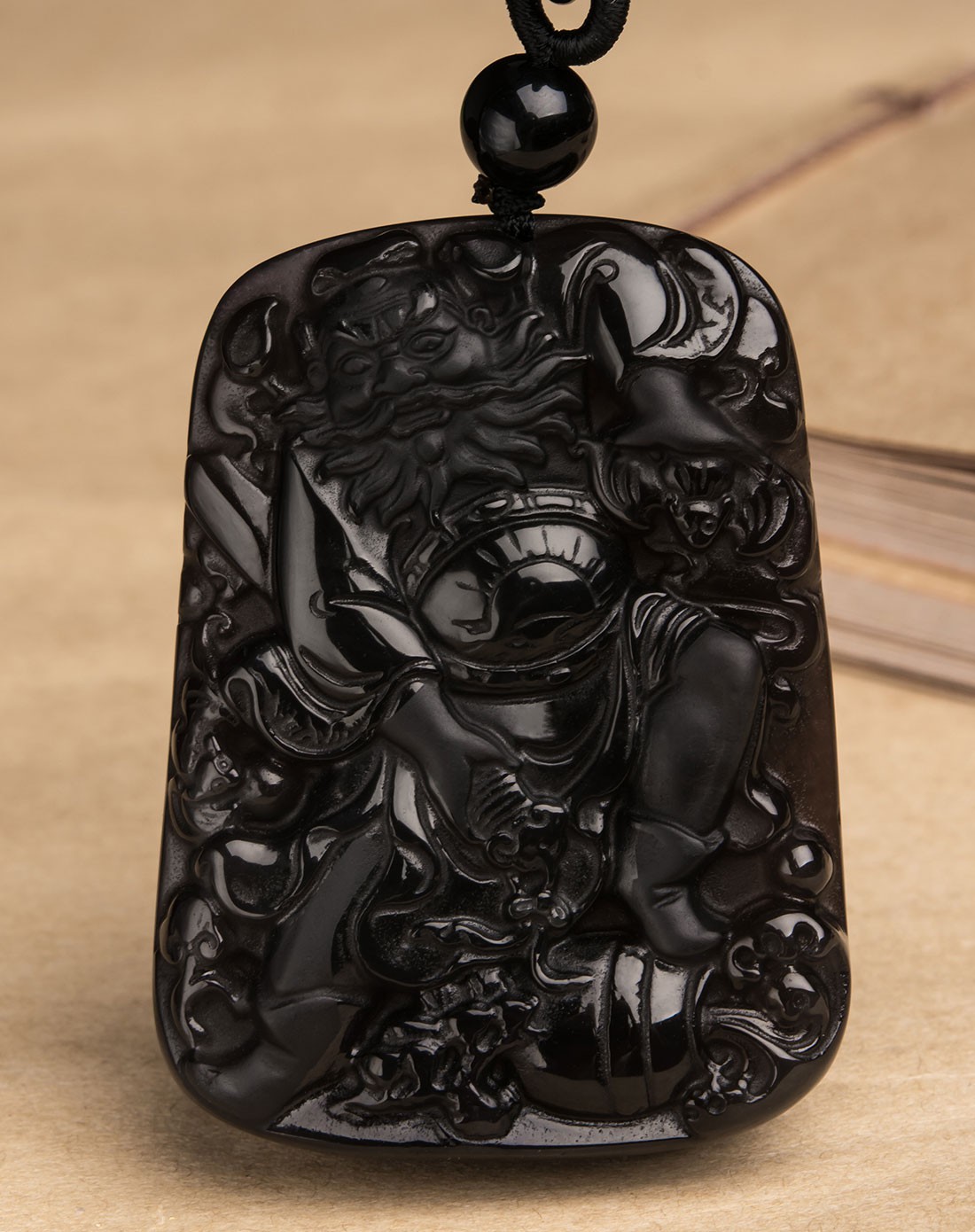 钟馗驱鬼天然黑曜石吊坠