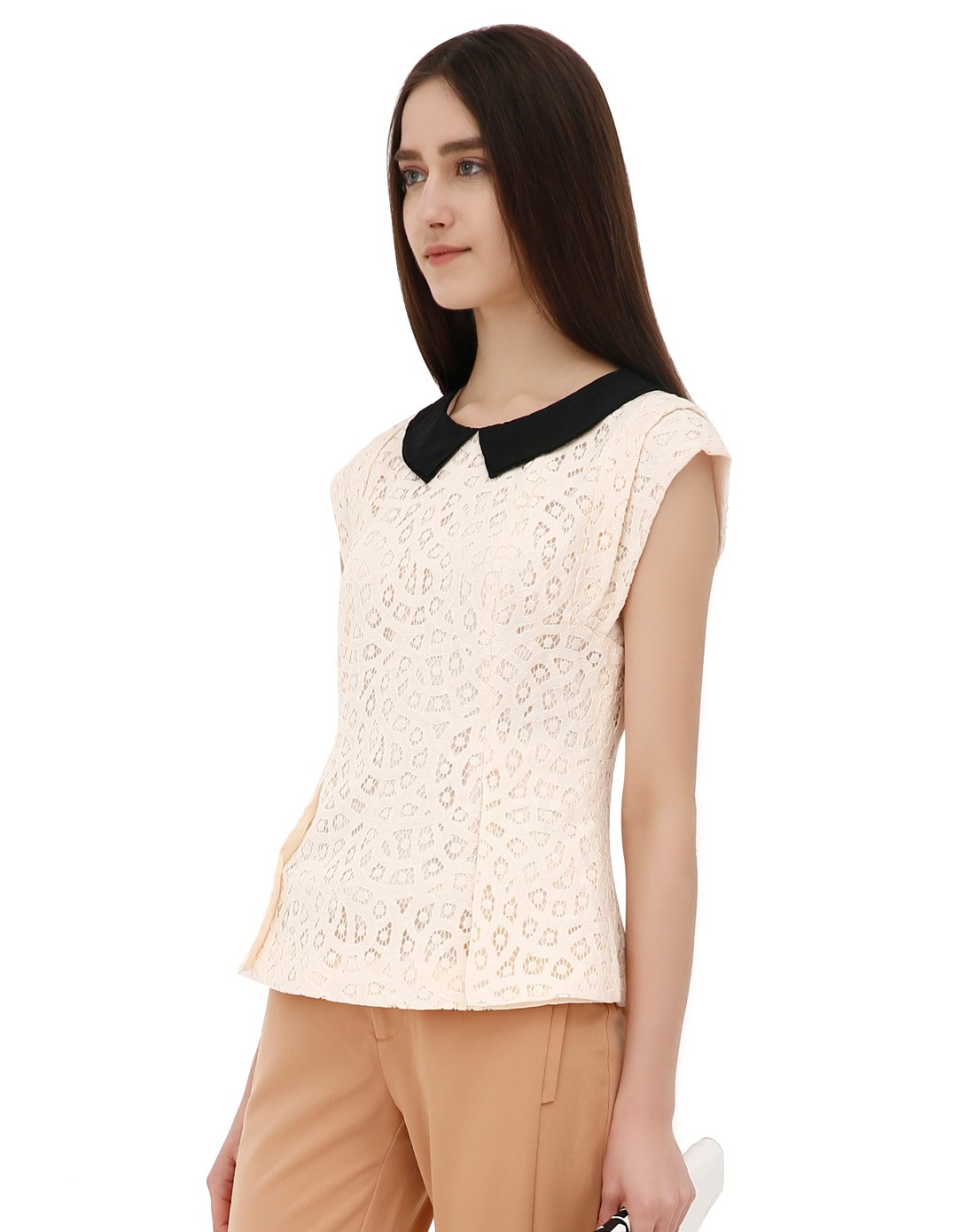 粉杏色淑女修身盖肩袖上衣