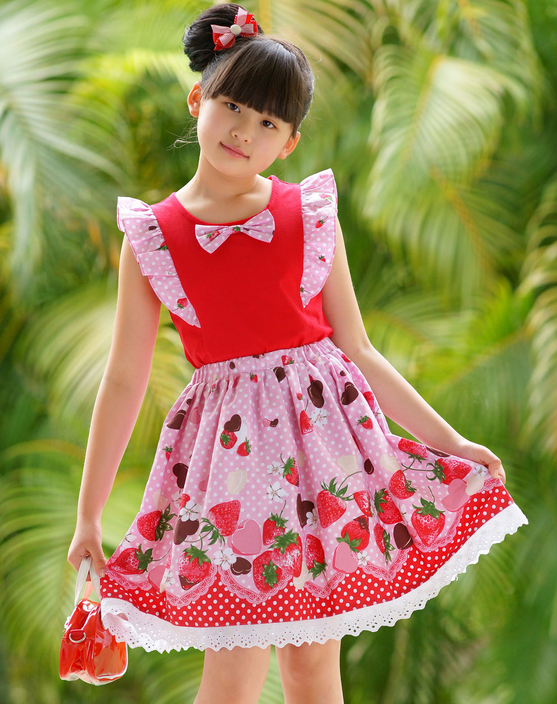 摩登小姐miss de mode女童粉色草莓派对小套装