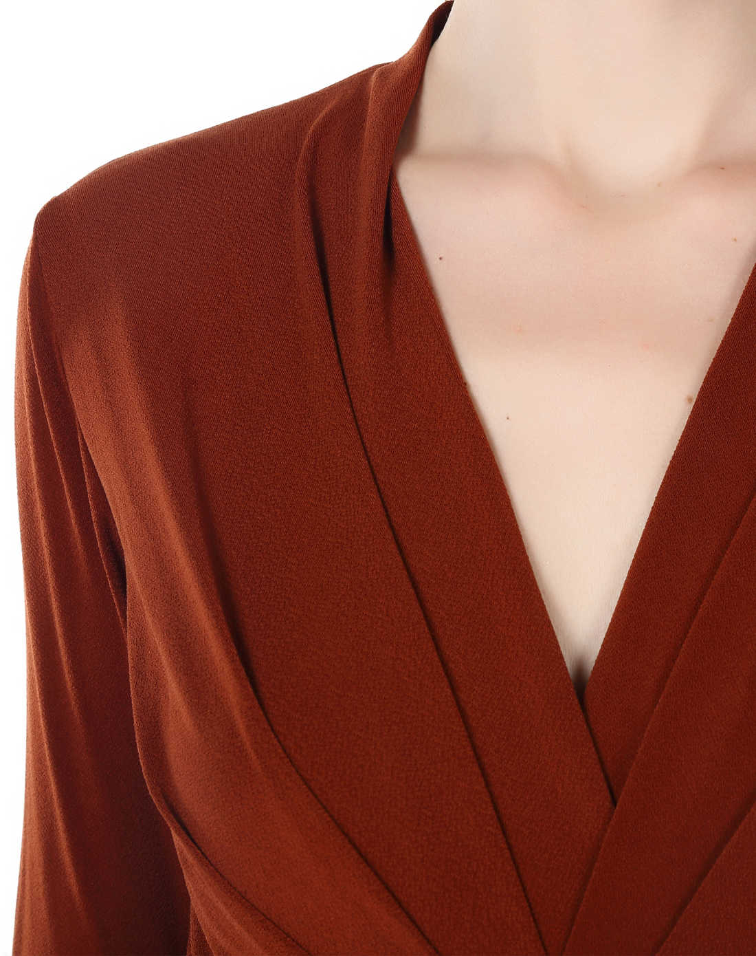 欧美风情铁锈红色时尚长袖连衣裙