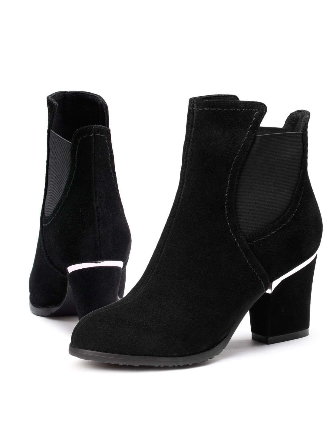 香阁儿xangirl女鞋专场 女款黑色松紧带简约中跟低筒靴