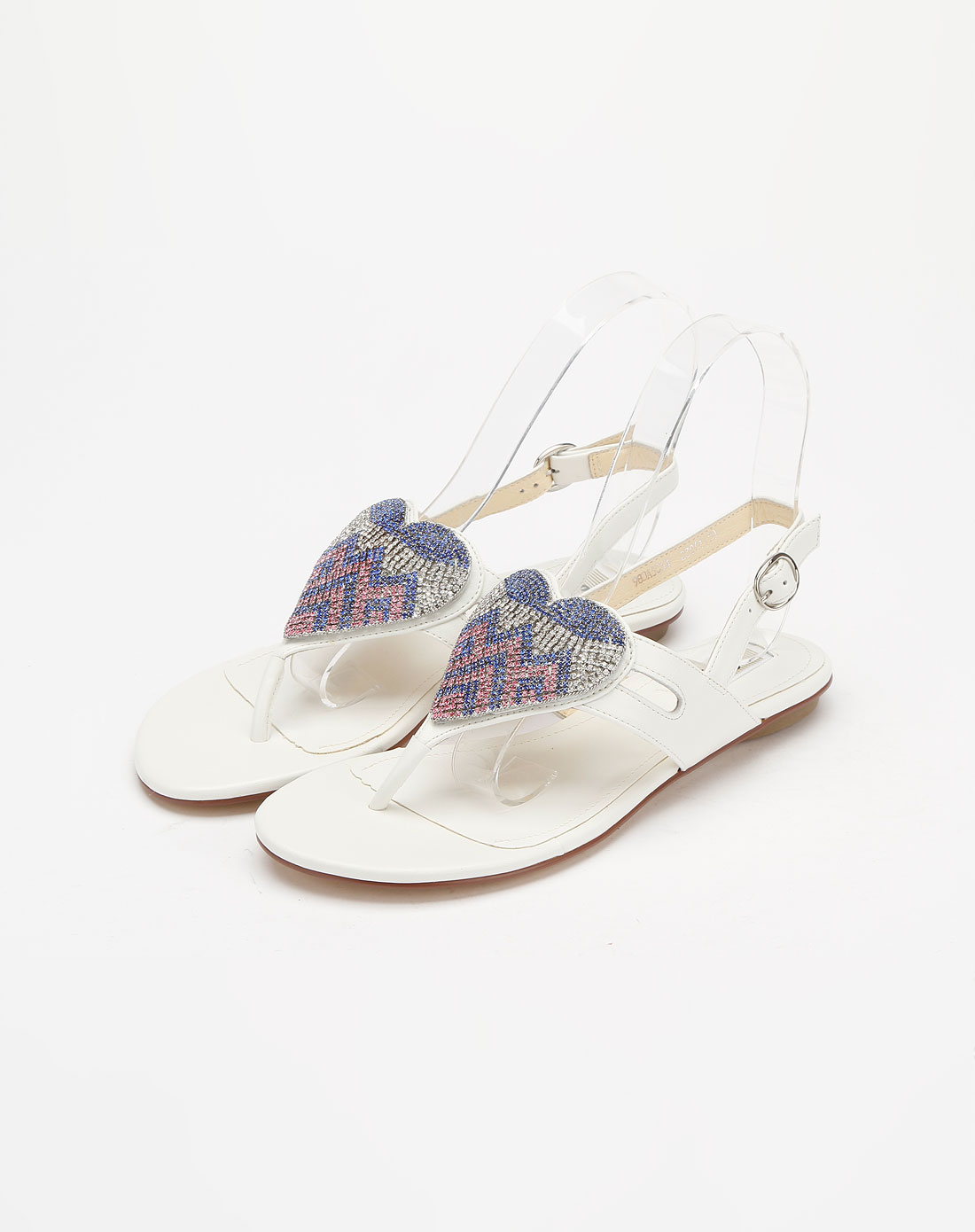 女款白色休闲平底凉鞋