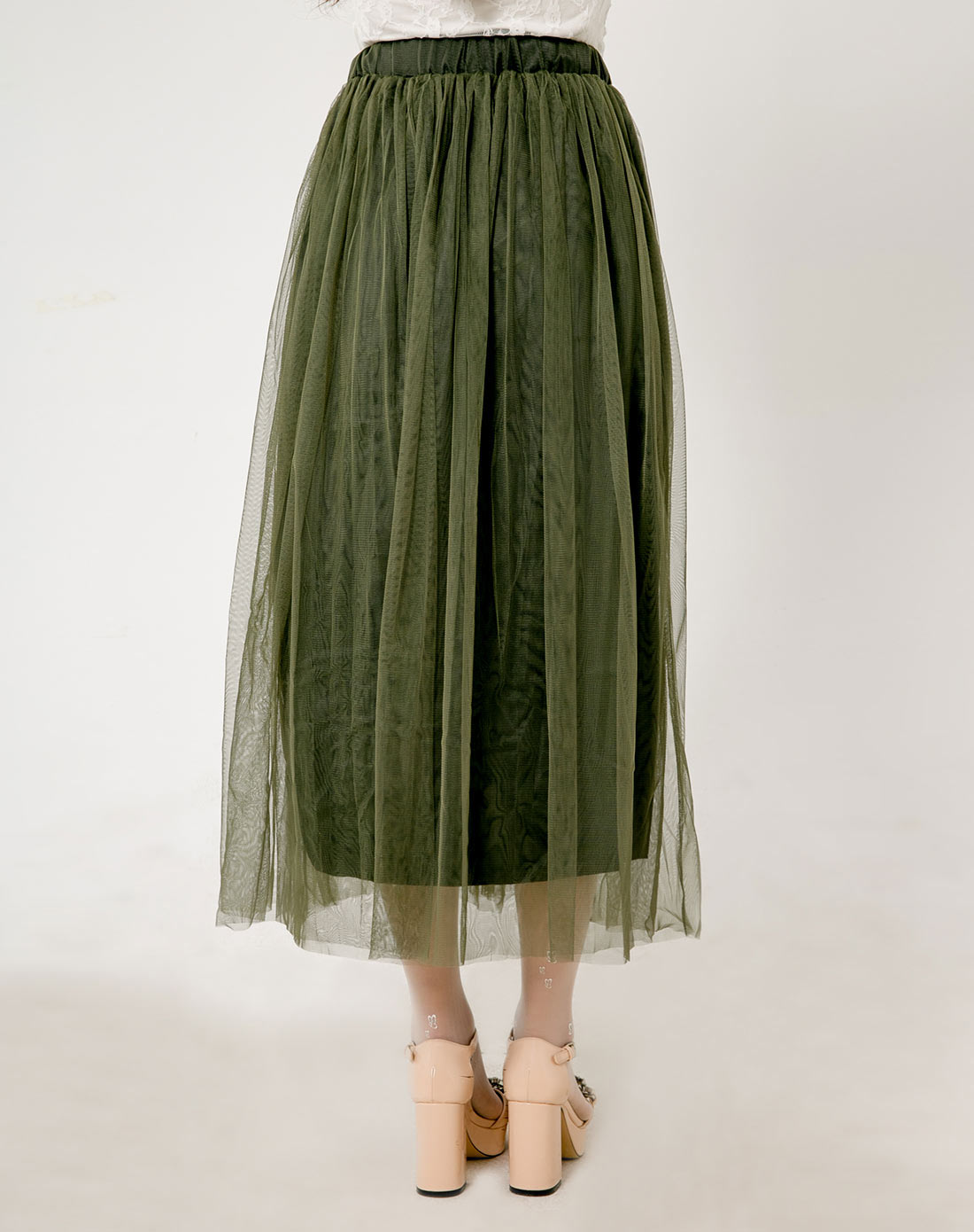 军绿色性价比超高网纱时尚长裙/半身裙