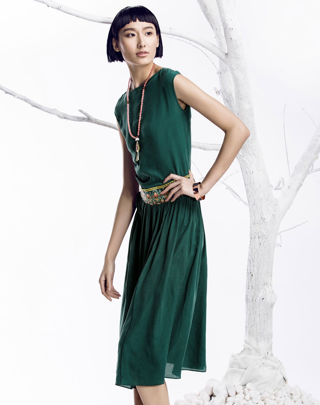 裂帛&莲灿女装莲灿 绿色绣花礼服式连衣裙521300034534_唯品会