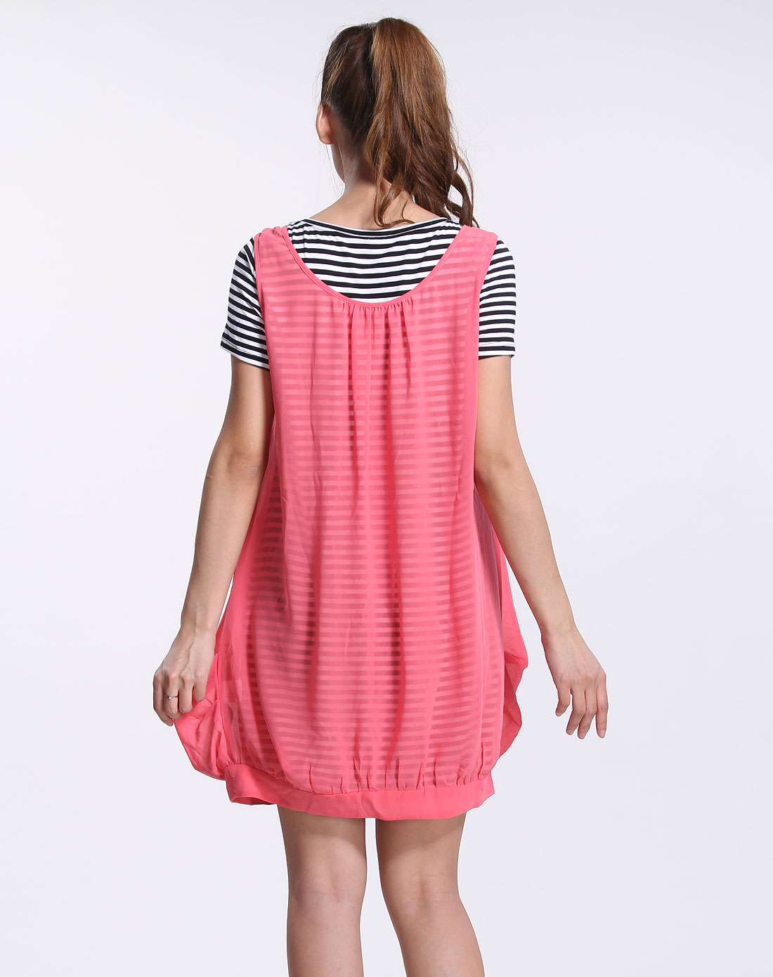 海贝ihappy女装专场-粉红色简约背心连衣裙两件套