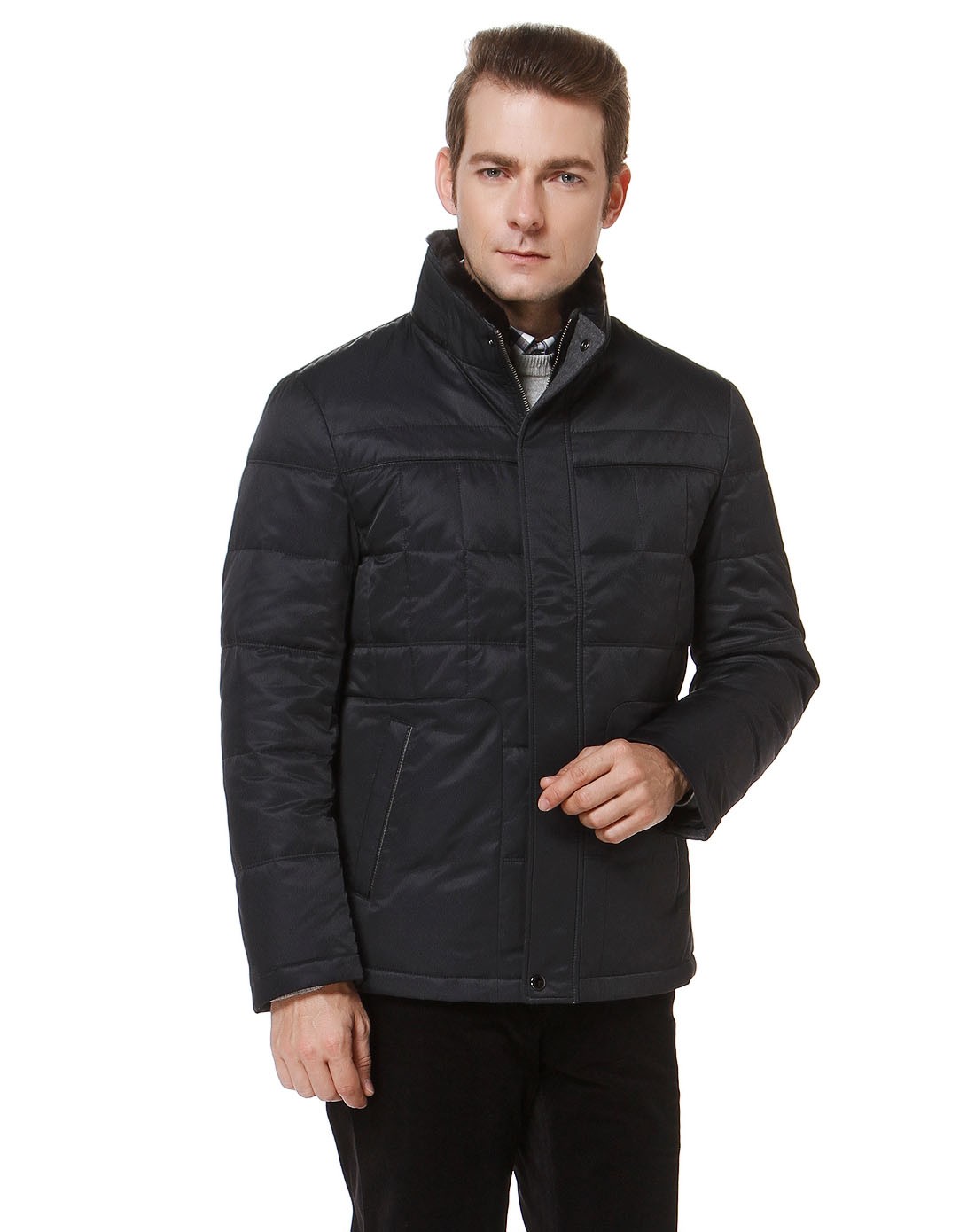 宾度j.benato男装专场 > 黑蓝色都市经典长袖羽绒服