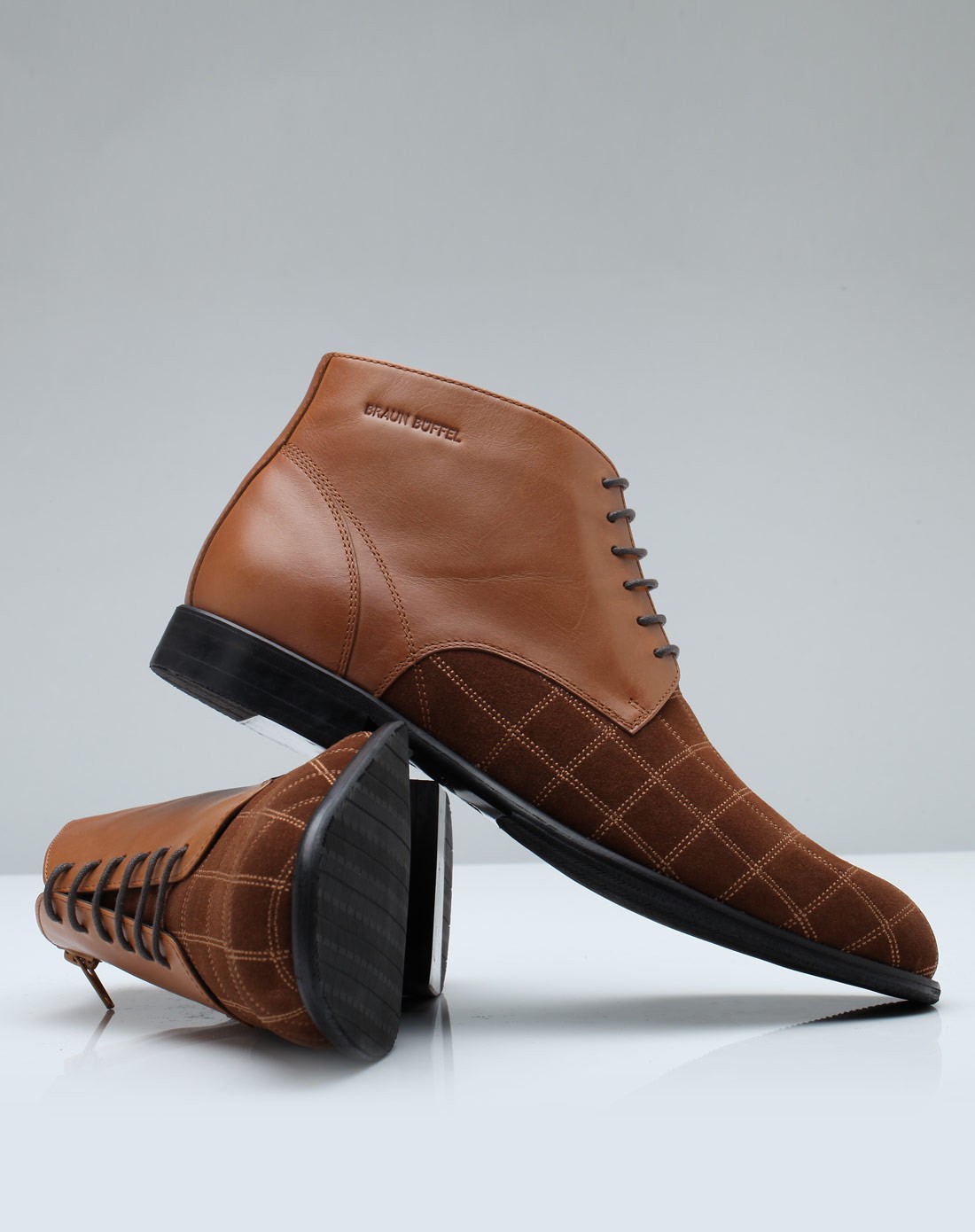 布兰施braun buffel意大利进口咖色牛皮商务棉靴b21021722142603308