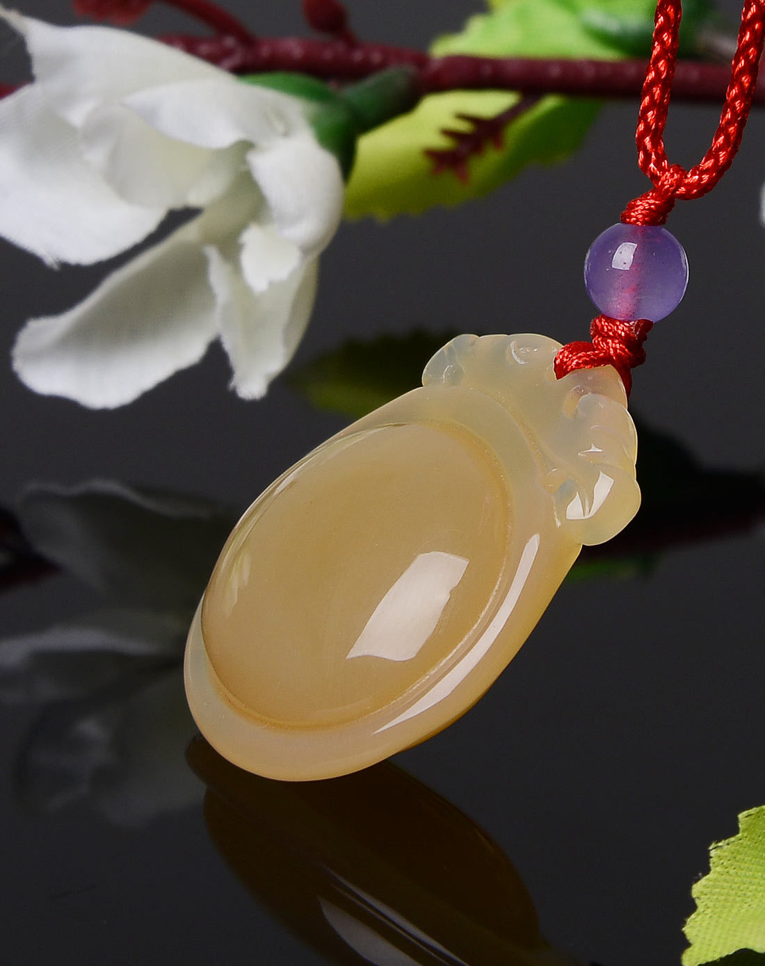 冰种黄玉髓福袋吊坠(附证书)