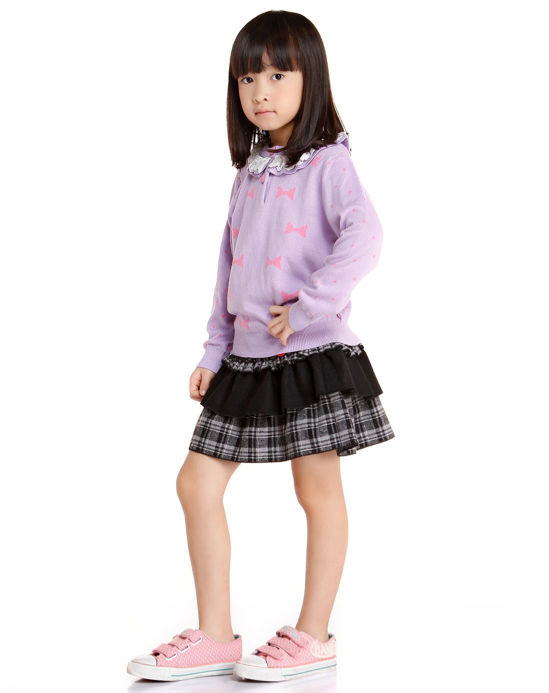 史努比snoopy-女童蕾丝领口浅紫色长袖毛衫2aw20978610_唯品会