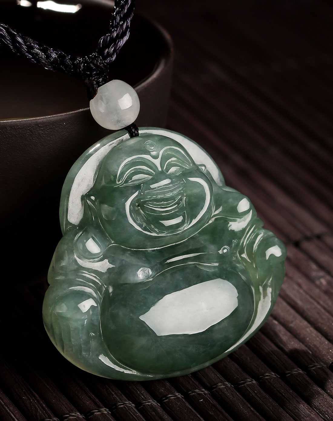 福泽绵延天然蓝水种翡翠佛吊坠