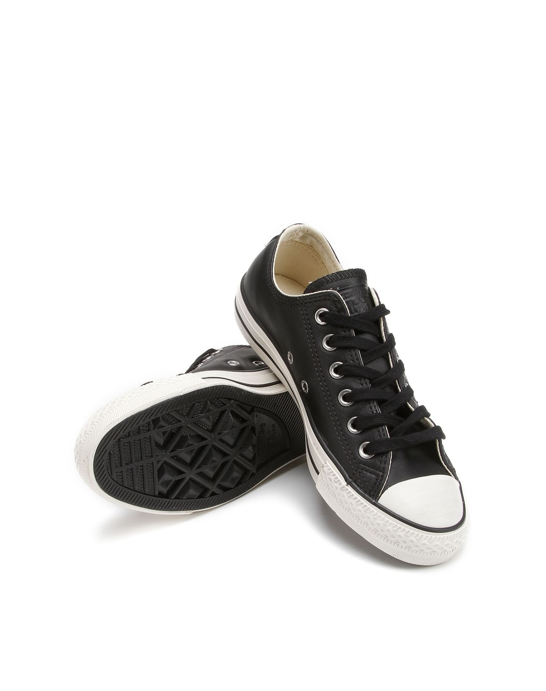 匡威converse男女鞋混合专场-女款黑色皮面休闲鞋 侧柳钉摇滚风