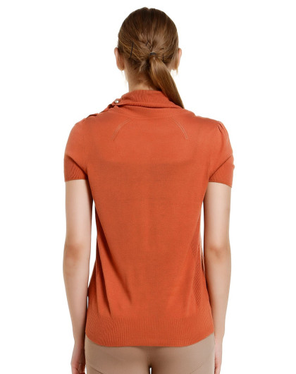 欧蒂芙oudifu 浅橙红色高领舒适短袖针织衫