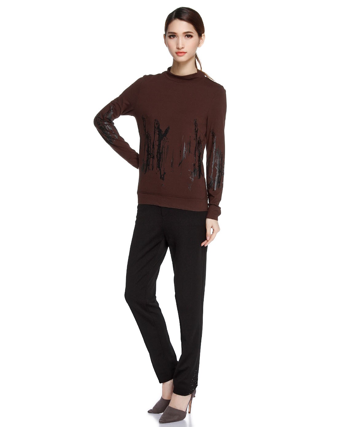 经典复古风深咖啡色休闲长袖上衣