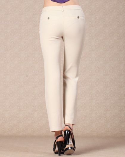 微弹力通勤米色休闲长裤