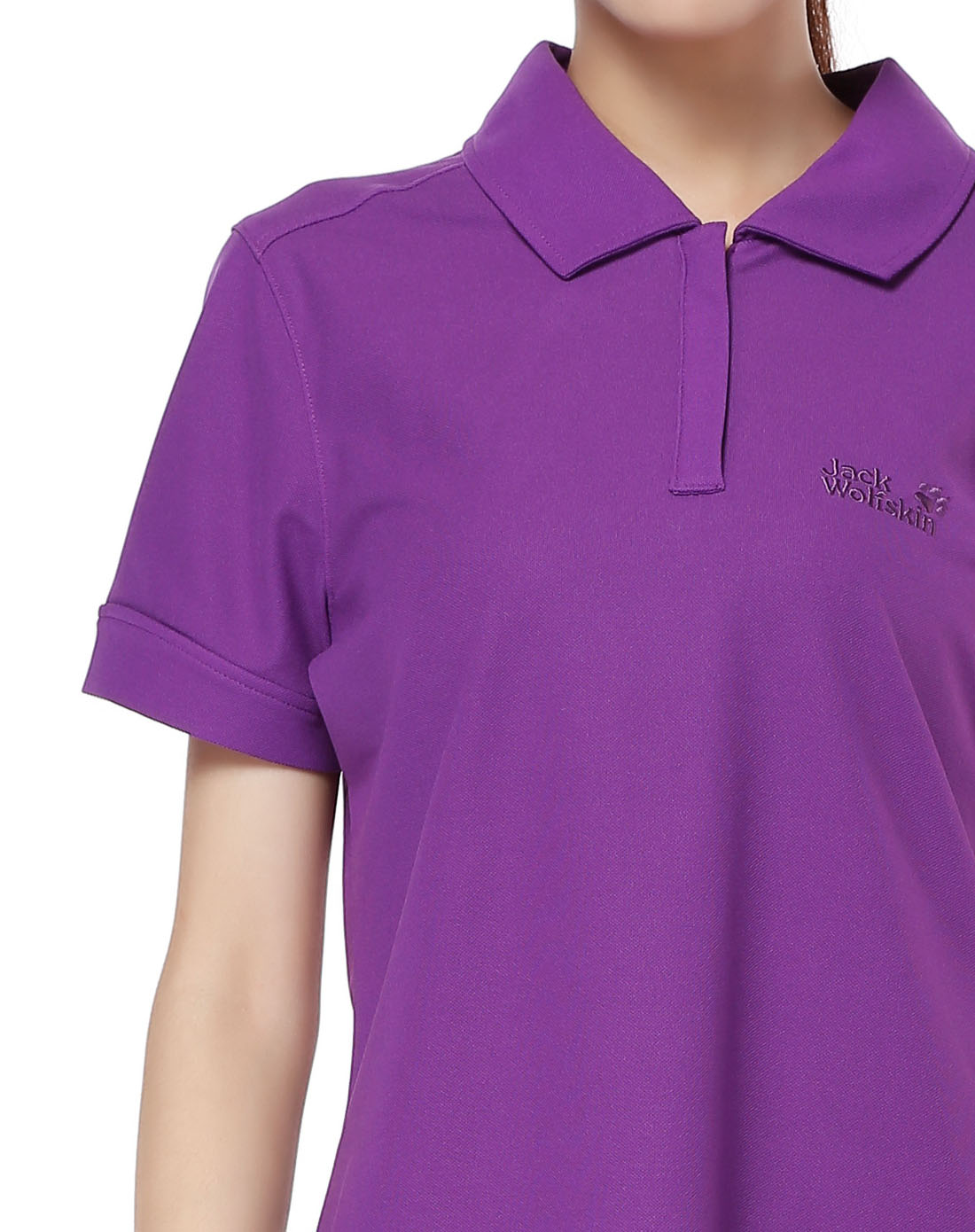 女款简约翻领紫色短袖polo衫