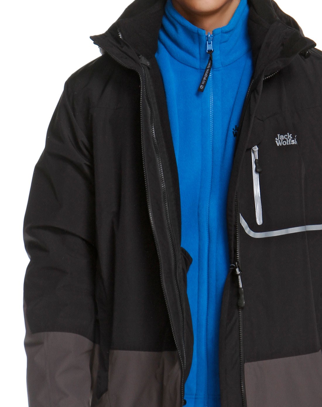 狼爪jackwolfskin户外男女男款黑色双层三合一连帽长袖冲锋衣两件套