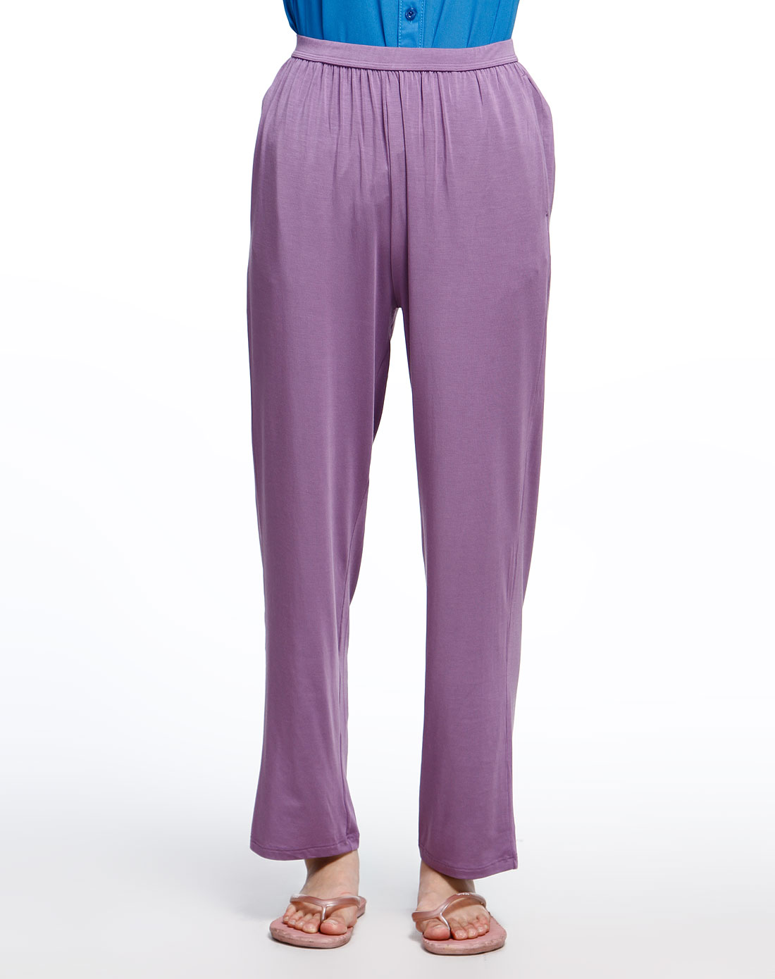 女款浅灰紫色超细木代尔九分裤