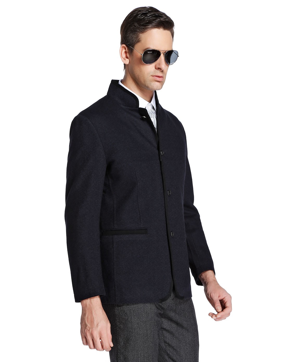 博斯绅威bosssunwen男装冬装外套专场黑蓝色气质立领长袖外套bwbf3