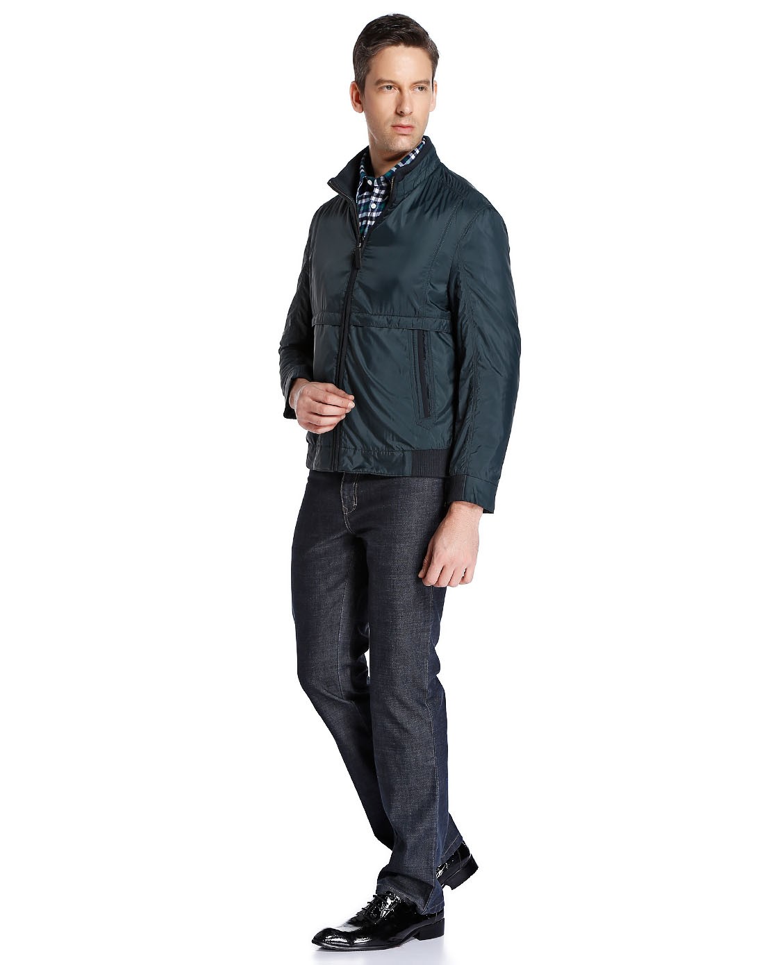 博斯绅威bosssunwen男装外套专场绿色立领时尚长袖外套fwbf11214g1