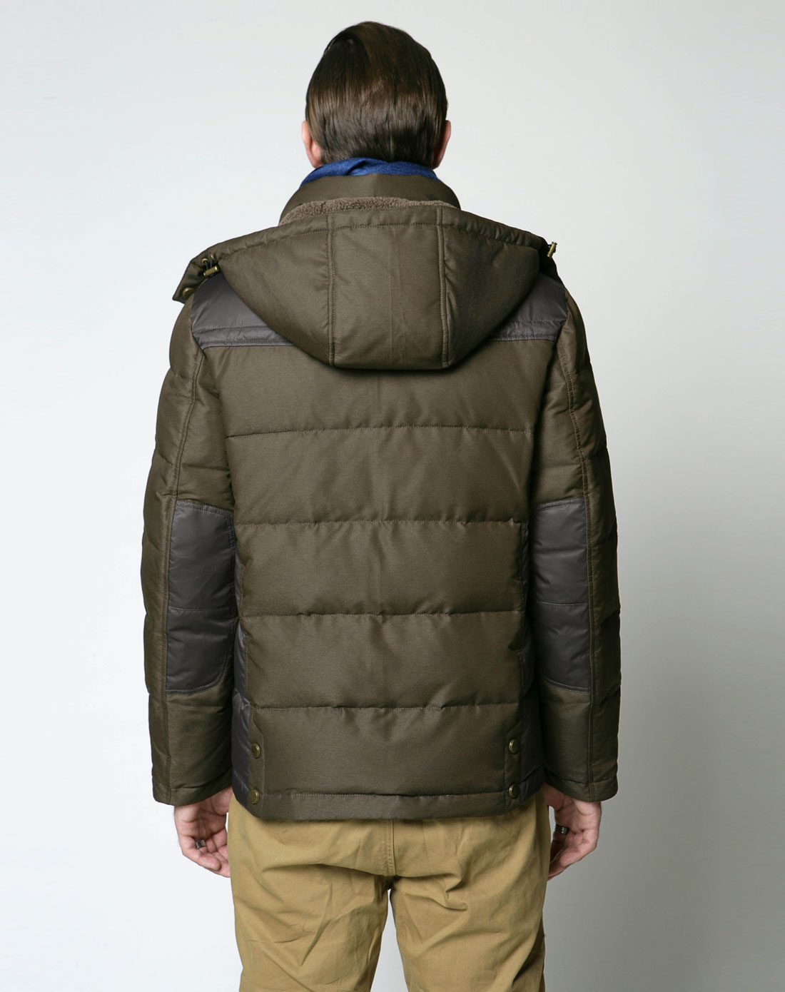 男士深棕绿拼中黑卡商务休闲加厚羽绒服