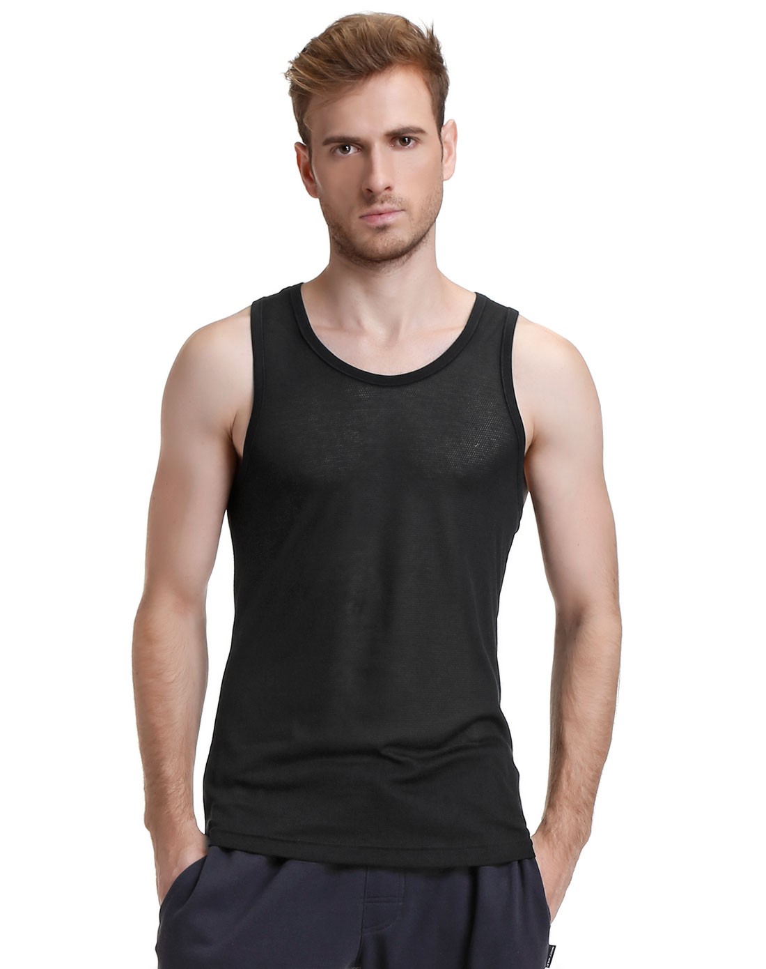 爱慕集团男士内衣专场-body wild黑色v领透气背心