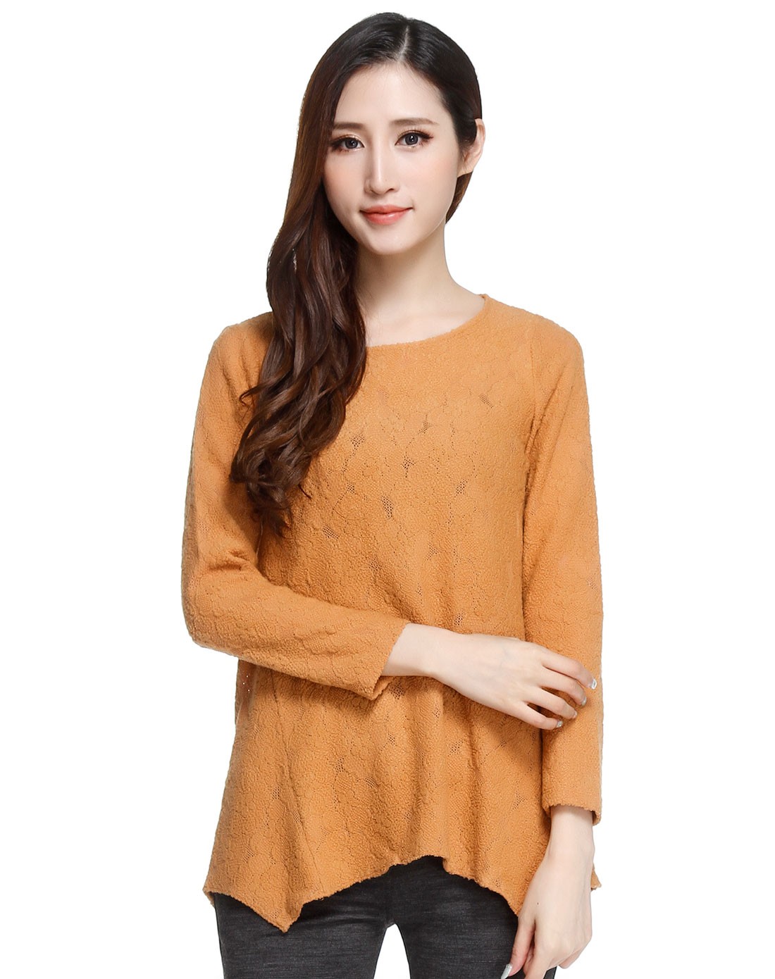 土黄色休闲舒适长袖上衣