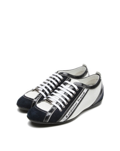 baldinini trend意大利进口蓝白色舒适平跟系带休闲鞋