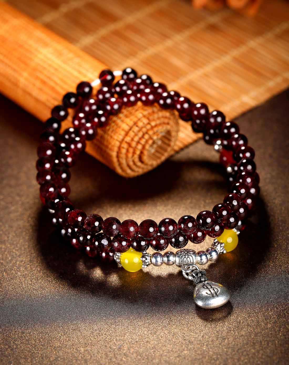 石榴石隔银珠红黄玛瑙手链项链两用