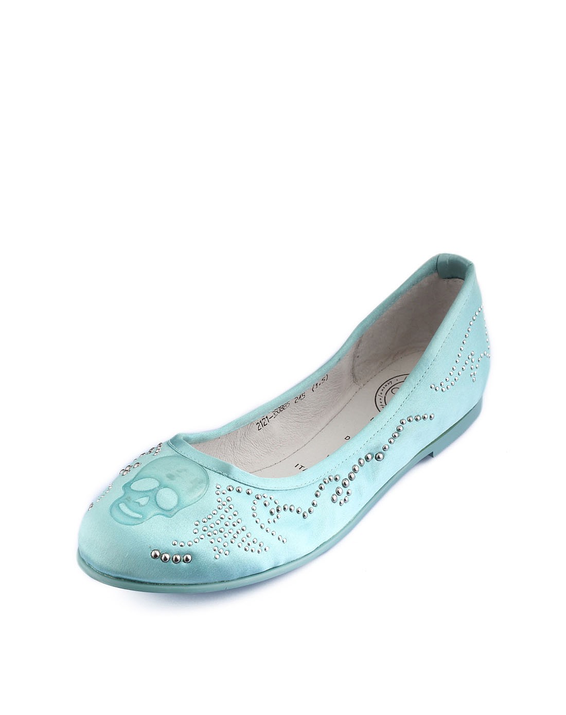 酷丽coey女鞋专场 > 女款蓝色休闲骷髅绸缎面水钻平跟女单鞋