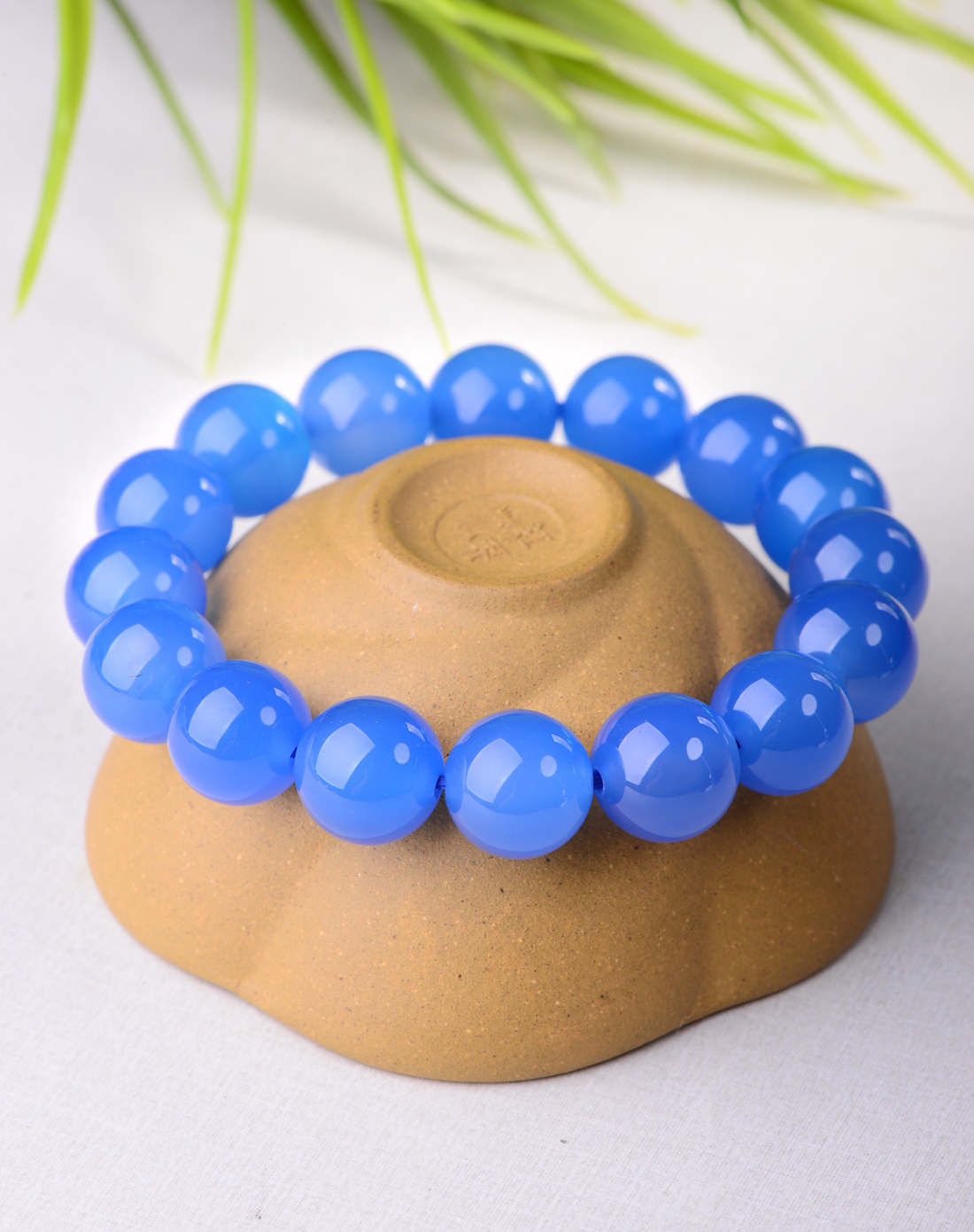 蓝色诱惑蓝玛瑙圆珠手链附证书