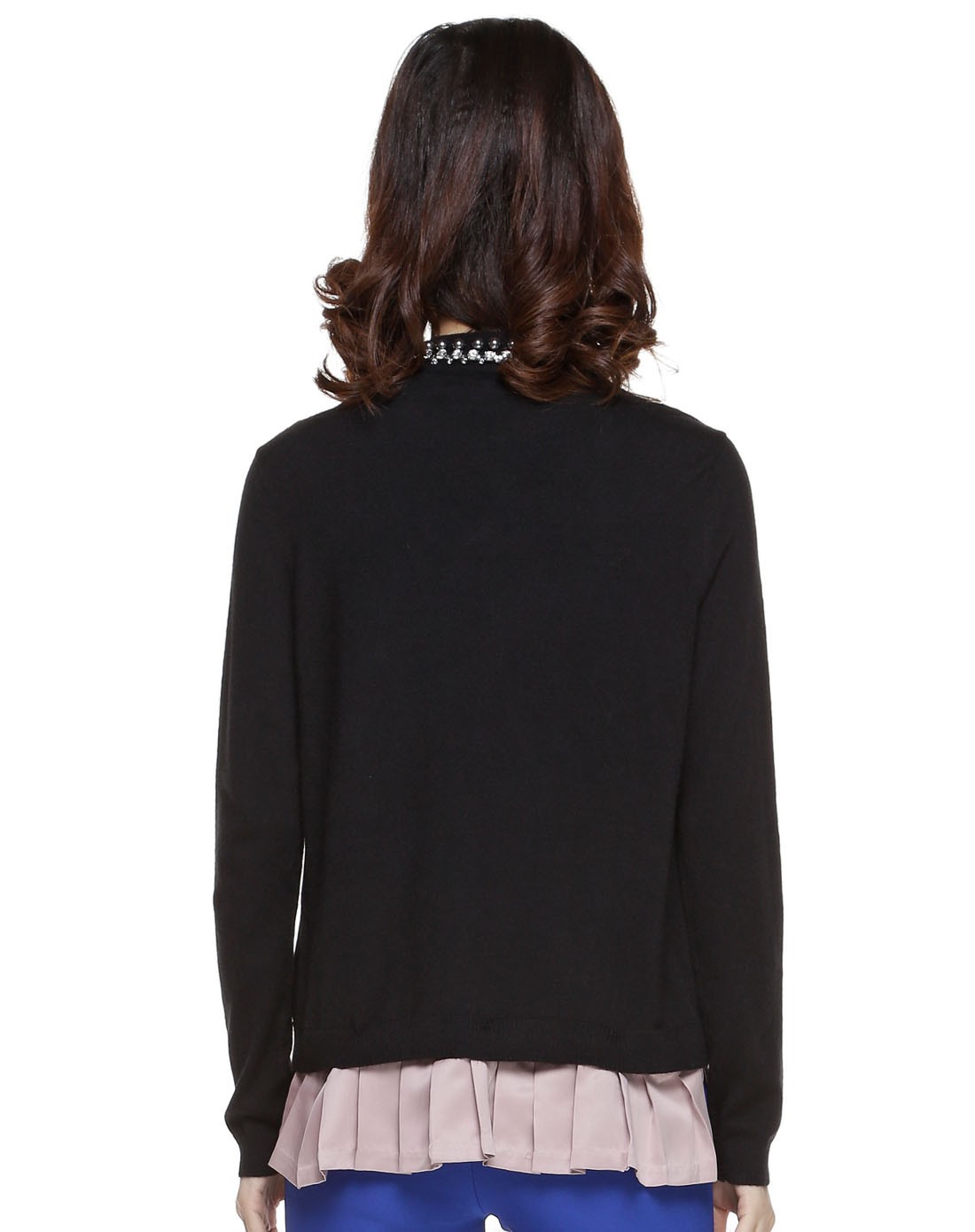 jessica粉黑色钉珠钻领时尚假两件长袖针织衫224352929_唯品会