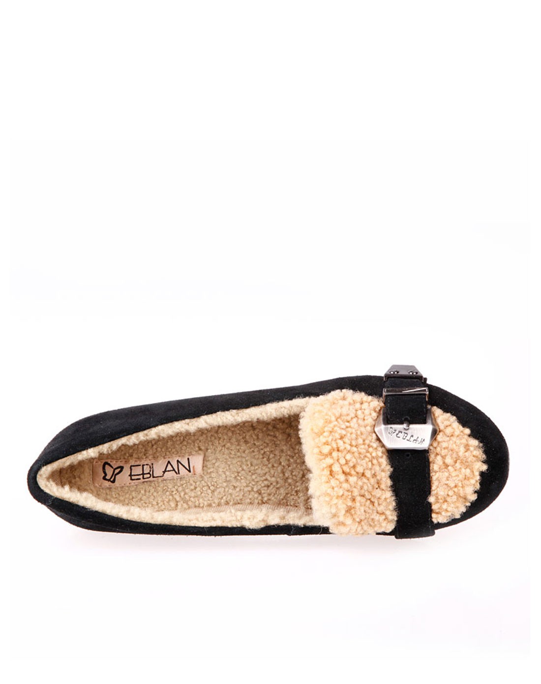 blan伊伴 黑色牛绒皮/羊毛简约条带单鞋b2456803b01_唯品会