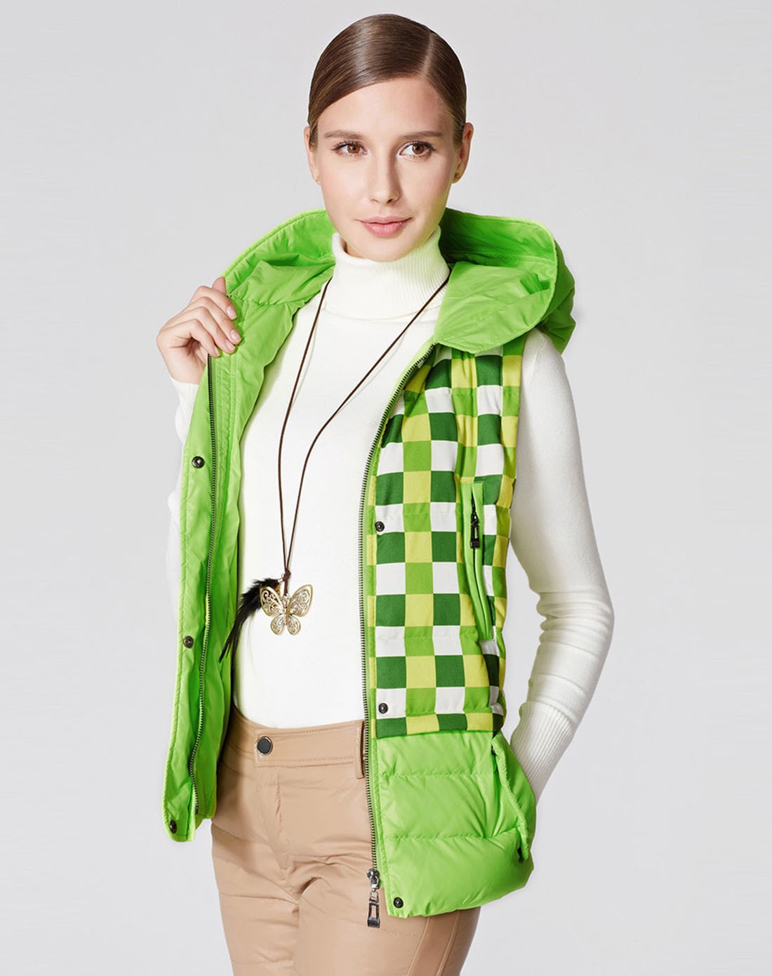 果绿色加厚马甲羽绒服外套