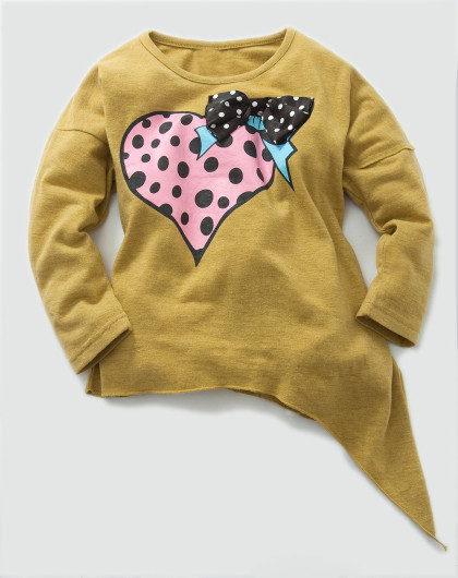 欧梦达euro kids 女童芥末黄色甜心粉末时尚蝴蝶结t恤