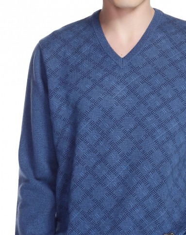 男款深酞蓝100%山羊绒v领套衫