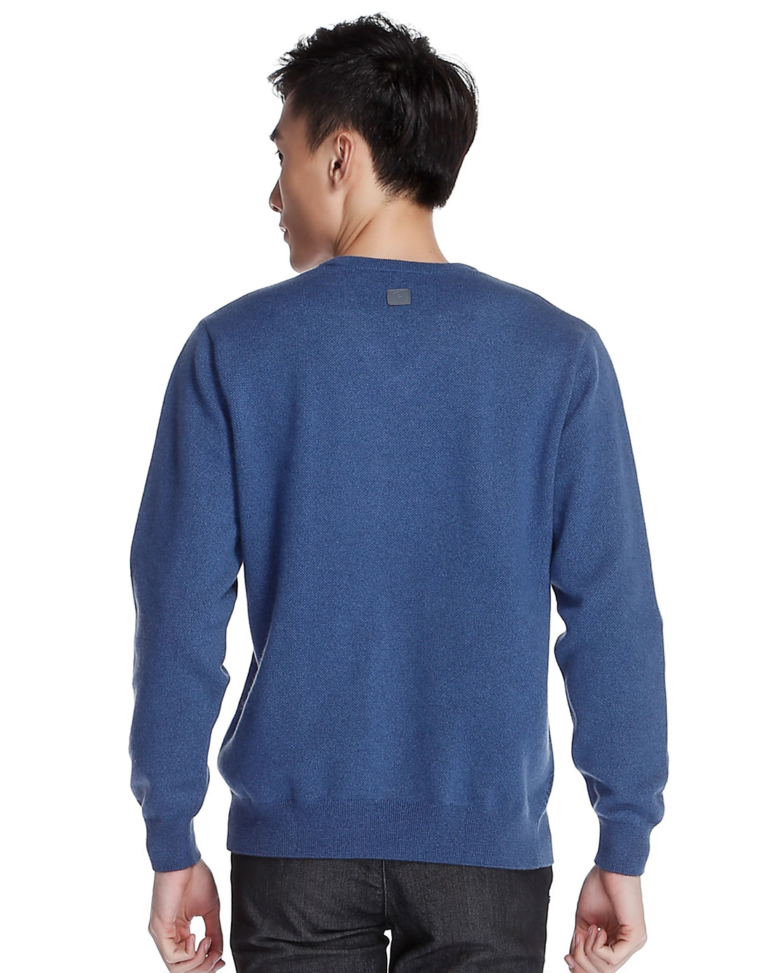 鄂尔多斯男款深酞蓝100%山羊绒v领套衫