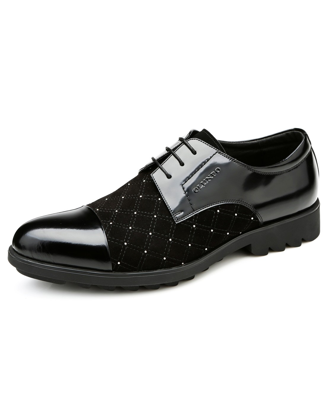 2014秋冬新品黑色拼接印花漆光皮鞋