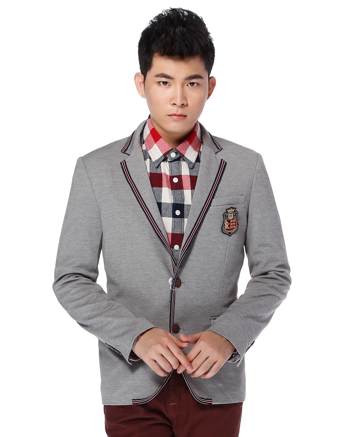 浅灰色英伦校园风针织休闲长袖外套