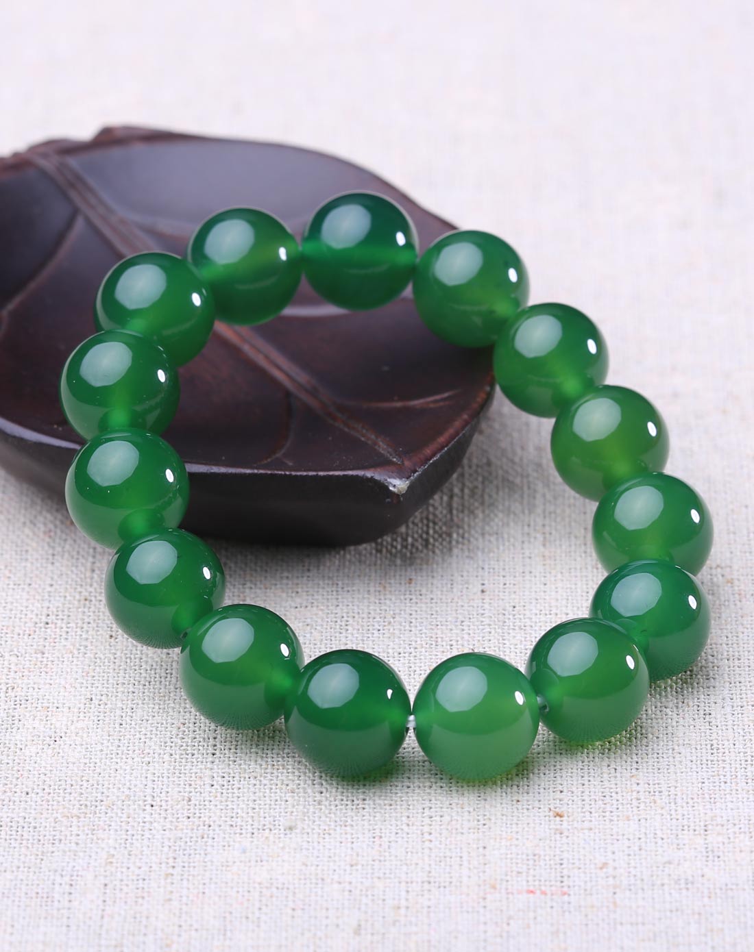 天然大颗粒绿玉髓手链14mm