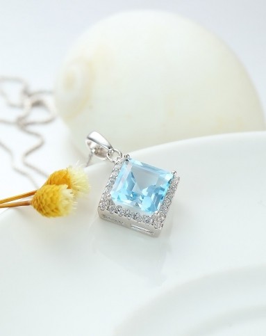 925银镶嵌方形天然蓝黄玉吊坠 6163