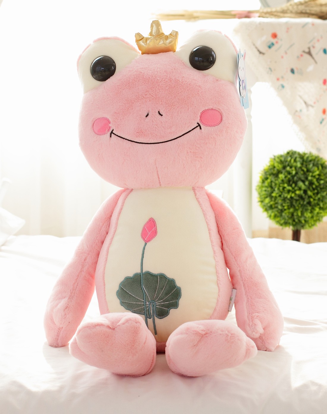 蓝白玩偶 皇冠青蛙-粉色-80cm