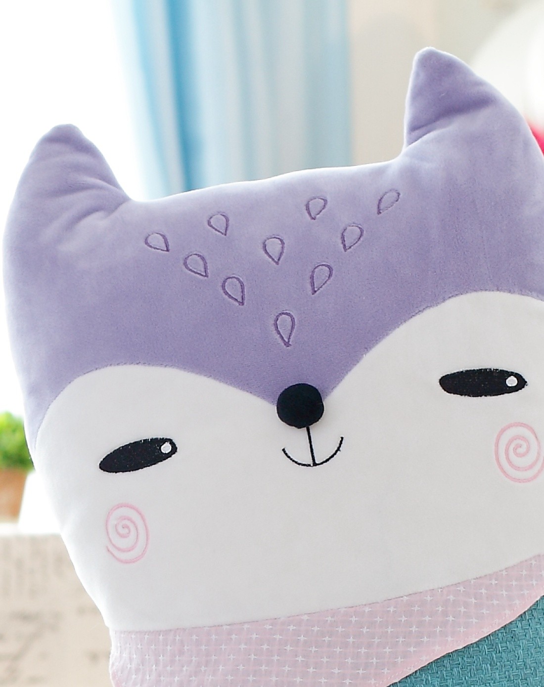 蓝白玩偶 狐狸抱枕-雪青色-70cm